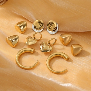 Heart Triangle Geometric Earrings 18K Gold Plated Stainless Steel Minimalist Jewelry For Women High Polish Simple Style