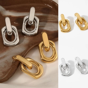 Stainless Steel Geometric Hoop Earrings PVD Gold Plated Interlocking U-Shape Minimalist Hypoallergenic Waterproof Jewelry