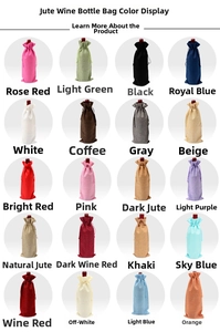 Detailed grid showing 20 different colors of drawstring linen wine gift bags