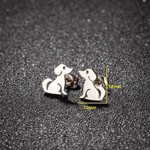 Minimalist silver puppy earrings in 12mm size made of polished stainless steel