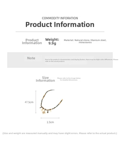 Detailed size chart for star and moon necklace showing dimensions and 9.9g weight info