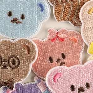 Colorful cartoon bear towel embroidery patches with detailed needlework textures