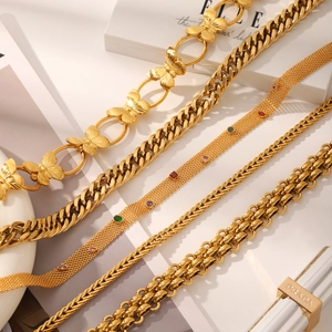 Collection of 18k gold plated stainless steel necklaces with colorful zircon stones