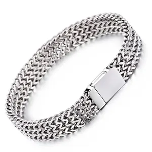 Keel Chain Bracelet Stainless Steel Woven Spiga Link Silver Tone Heavy Masculine Jewelry For Men