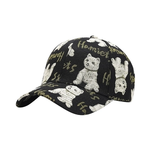 Casquette de baseball noire style britannique avec motifs chiens et texte Homiet
