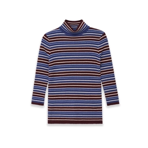 Women Mock Neck Striped Knit Sweater Long Sleeve Pullover Multi Color Casual Ribbed Top