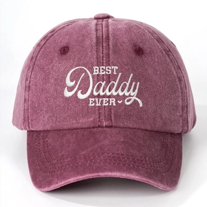 Washed cotton baseball cap in deep red with white BEST DADDY EVER embroidery