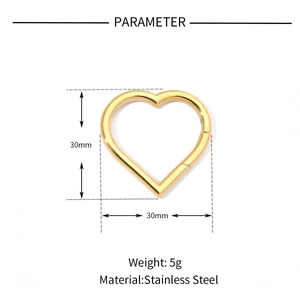 Polished gold heart shaped stainless steel spring ring clasp for jewelry making 30mm
