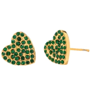 Eleganti orecchini a lobo a cuore placcati oro 18K con pavé di cristalli verdi brillanti
