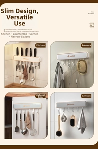 Multipurpose wall-mounted rack for kitchen tools and bathroom items in four scenes