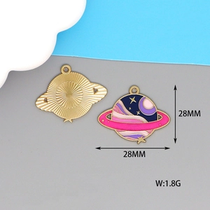 Detail of 28mm Saturn alloy enamel charms with star patterns and gold textured back