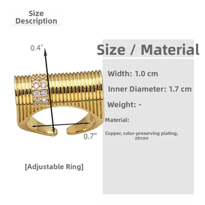 Detailansicht des 1cm breiten vergoldeten Rings mit Zirkonia, Größe und Materialinfo
