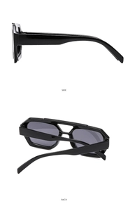 Detailed side and back view of black double-bridge aviator sunglasses with glossy frames