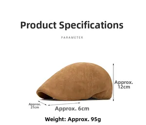 Brown retro newsboy hat size specifications showing 12cm height and 95g weight