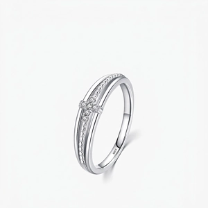 925 Sterling Silver Cross Ring For Women Sparkling Zircon Double Layer Beaded Band Geometric Trendy Jewelry Gift