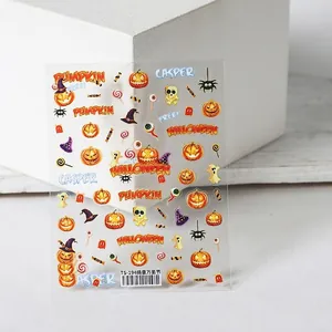 5D thin adhesive nail stickers featuring Halloween pumpkins, ghosts, and wizard hats