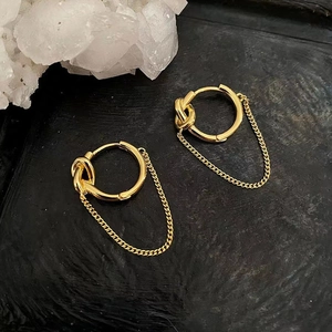 925 Sterling Silver Knot Chain Drop Hoop Earrings For Women Minimalist Dangle Link Chain French Retro Style Ins Jewelry