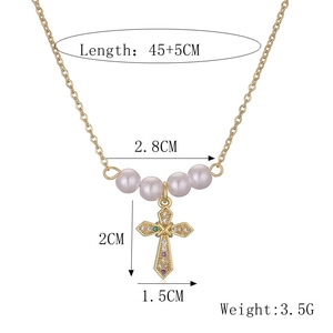 Detailed size specifications for baroque pearl and colorful cross pendant gold necklace