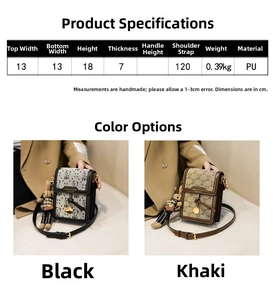 Detailed size specifications for retro crossbody bag with bear print and bunny charm