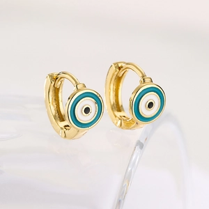 Huggie Hoop Earrings Evil Eye Enamel Copper 18K Gold Plated Demon Eye Minimalist Boho Fashion Jewelry For Women Girls
