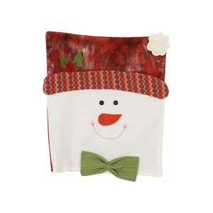 Christmas snowman chair back cover in red and white fleece for holiday dining decor
