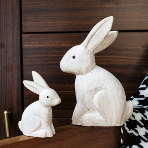 Rabbit Figurine Distressed Wood And Resin Statue For Home Desktop Decor Modern Nordic Animal Ornament