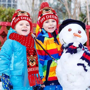 Ensemble bonnet et écharpe de Noël à LED pour enfants avec motifs de renne dans la neige