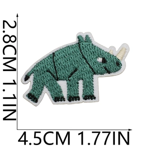 Detailed teal rhinoceros embroidery patch with 4.5cm x 2.8cm size measurements