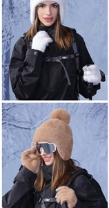 Close-up of plush faux fur winter hat and matching gloves for extreme cold outdoor activities