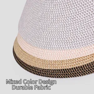 UV protection summer sun hat with grey mixed color straw woven pattern for women