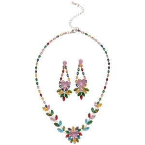 Luxury zircon jewelry set with colorful heart pendant necklace and matching drop earrings