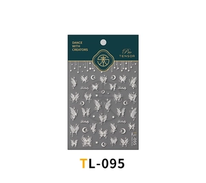 Detail of 5D embossed butterfly nail art sticker with white stars and pearls TL-095