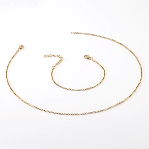 Classic 18K gold plated stainless steel round link necklace and bracelet set jewelry