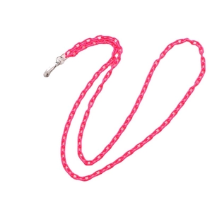 Pink acrylic crossbody phone chain with metal clasp for DIY cases on white background