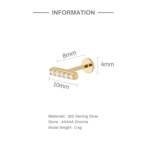 Detail showing S925 sterling silver earring dimensions and 5A zircon inlay on white background