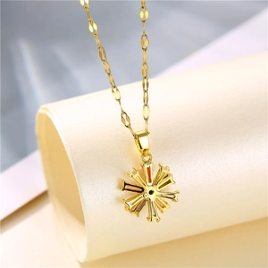 Elegant 18K gold daisy necklace with colorful zircon pendant on neutral background