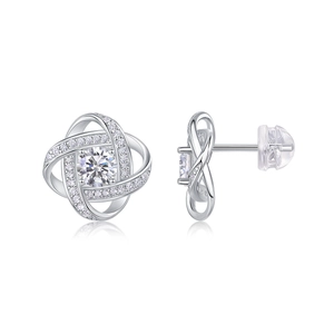 Elegant S925 sterling silver flower stud earrings with lab-grown diamonds in silver