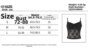 Größentabelle für sexy Spitzen-Camisole mit Brust- und Längenmaßen in Zentimetern