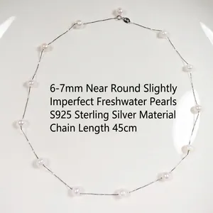 6-7mm near-round freshwater pearl necklace with S925 sterling silver chain 45cm