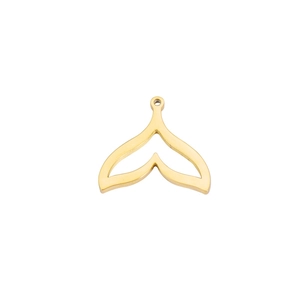 Macro detail of a polished golden mermaid tail pendant with a smooth mirror finish