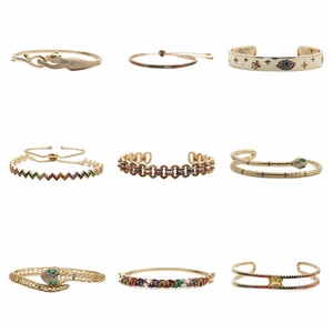 Gold adjustable bracelets with colorful cubic zirconia in leopard and snake designs