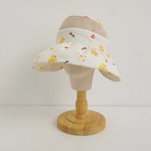 Detail view of breathable mesh top and yellow duck pattern on a kids sun hat