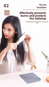 Gray heat resistant silicone mat with anti-slip texture for hair straighteners