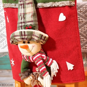 Christmas chair cover featuring a 3D snowman doll decoration on a vibrant red felt fabric