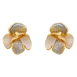 Elegant S925 silver needle floral earrings with blue and white textured petals