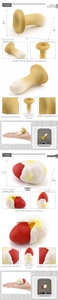 Detailed view of ABS plastic realistic king oyster and amanita mushroom models with dimensions
