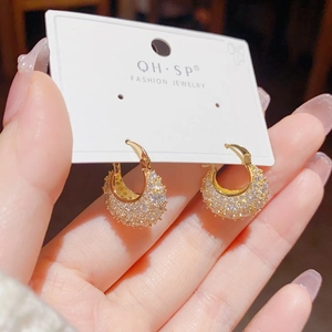 Sparkling gold-plated micro-pave zircon handbag hoop earrings on brand card