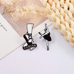 Elegant ballet dancer and pointe shoes enamel pins with black and white dancer text motif