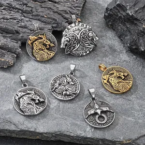 Viking Necklace Stainless Steel Pendant Celtic Knot Runes Dragon Wolf Eagle Punk Amulet For Men Retro Jewelry
