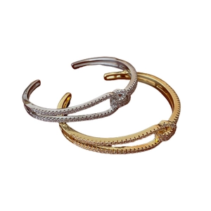 Double-layered gold and silver knot bracelets with zircon micro-paving for women